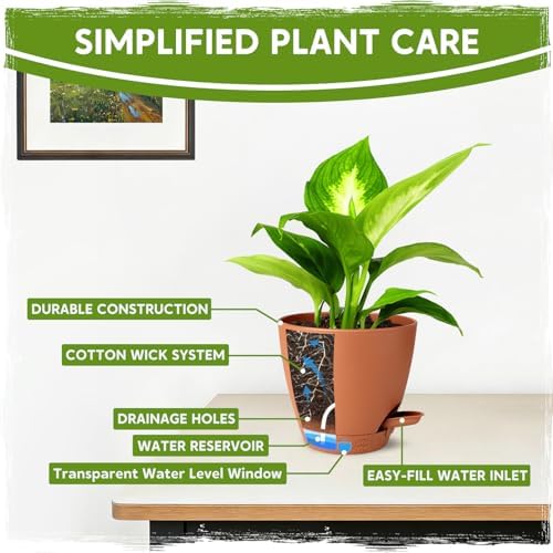 5 Pack 6 Inch Self Watering Planters for Indoor Plants, Automatic Watering Pots for Busy Plant Parents & Vacation, Decorative Modern Flower Pots with Drainage & Saucers (Terra Cotta, 6 inch) - Image 4