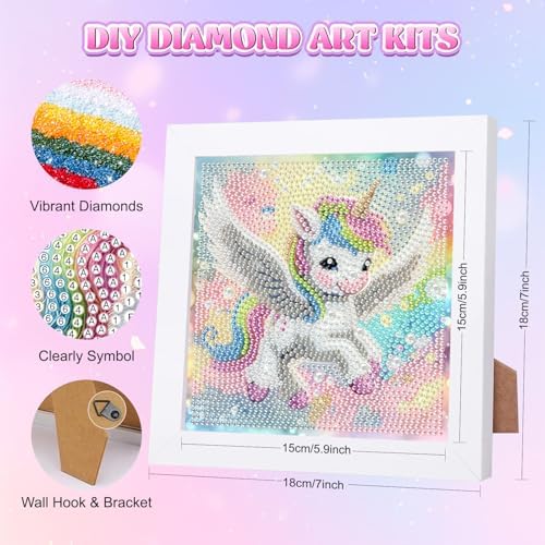 GHHKUD Unicorn Diamond Art Painting Kits for Adults with Frame, Diamond Art Animals Crafts for Ages 4-6-8-12, Easy to DIY Gem Painting Gifts Home Wall Decor 15x15cm (Beautiful Packages) - Image 2