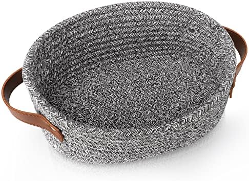 ABenkle Small Woven Basket, Mini Cotton Rope Storage Basket, Tiny Easter Basket, Shelf Basket, Oval Decorative Toy Dog Cat Basket for Nursery, Empty Gift Basket, 9.4" x 5.9" x 3.9" XS by ABenkle