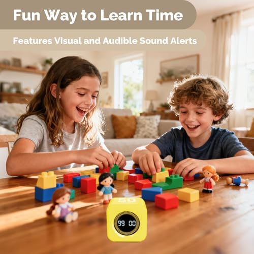 KADAMS Timer Pomodoro - Productivity Pomodoro Cube, 5/10/25/50 Min Countdown & Countup, Silent – for Work Study Workout Kitchen School Classroom Office ADHD Gift Kids (1, Yellow) - Image 4