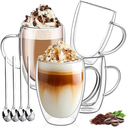 DINGPAI 15 oz Double Walled Glass Coffee Mugs, Large Coffee Mug with Handle by DINGPAI