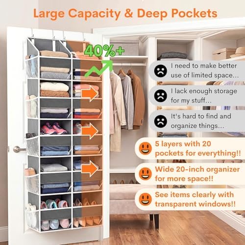 2 Pack Over the Door Organizer 5 Tiers, Extra Large Behind Door Storage of 10 Compartments, 80 lbs Weight Capacity Over Door Organizer, Door Hanging Organizer for Closet, Diaper Organizer,Room storage - Image 2