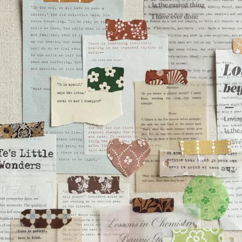 300 Pcs Vintage Washi&Fabric-Patterned Stickers Kit Junk Journal Supplies - Image 6