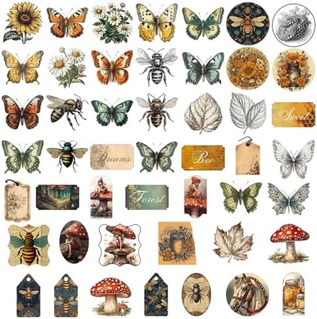 50Pcs Vintage Stickers,Waterproof Vinyl Aesthetic Decorative Sticker Scrapbooking Supplies for Adult Card Making Letters Planner Journaling Junk Journal DIY Water Bottles Cards Art Craft.Butterfly - Image 2