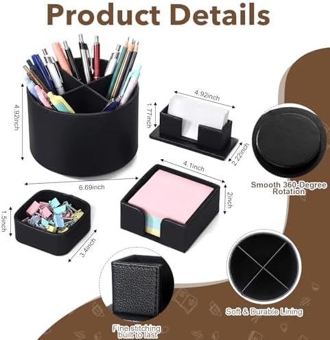 4 Pcs Aesthetic PU Leather Desk Organnizer Set, Black - Image 4