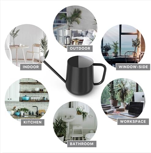 Metal Indoor Plant Watering Can with Long Spout 1000ml - Black - Image 7