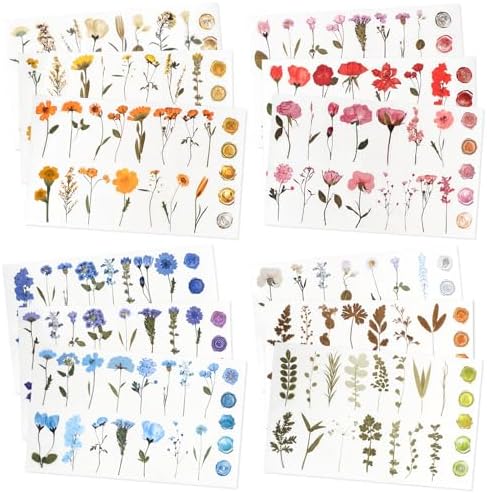NESSCCI Pressed Flower Themed Stickers (Assorted 240 Pieces,12 Sheets) Scrapbook Supplies,Sticker for Journaling, Dried Floral Resin,Scrapbook Stickers,Junk Journal Sticker by NESCCI