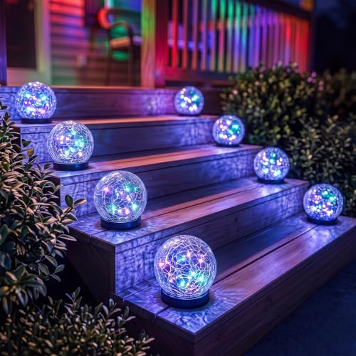 8 Pack 4.72" Multicolor Solar Power Cracked Glass Orb Light Outdoor by GVSHINE