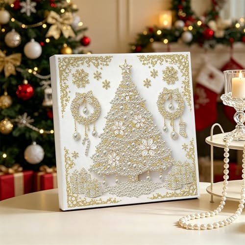DIY Pearl Art Painting with Frame Creative Pattern Design Festival Stress-Relieving Home Wall Decoration 9.8X9.8in Tool Included-Christmas Tree - Image 7