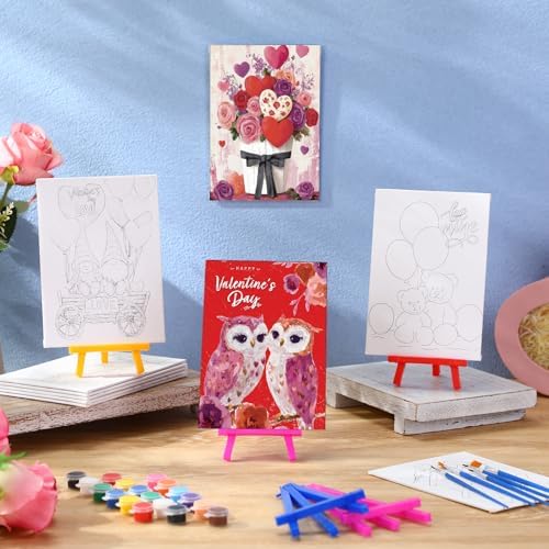 Blosssound 10 Set Valentine's Day Pre Printed Canvas Heart Pre Drawn Canvas Painting with Easel Kits 5" x 7" Outline Painting Panels for Beginners, DIY Craft Project, Home Decors - Image 6