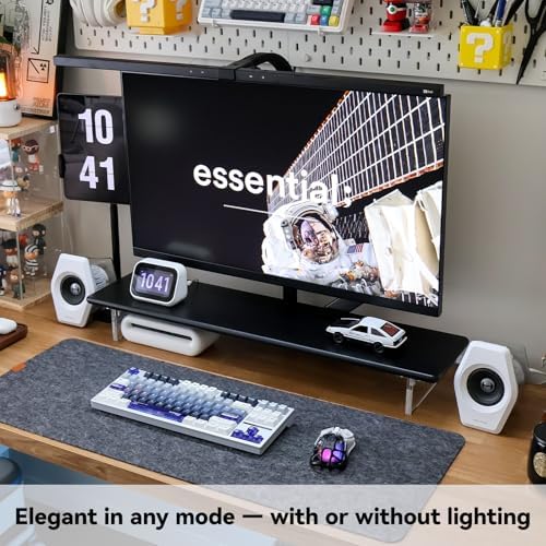 Bamboo Monitor Stand, Desk Shelf with Acrylic Legs and RGB Lights - Image 2
