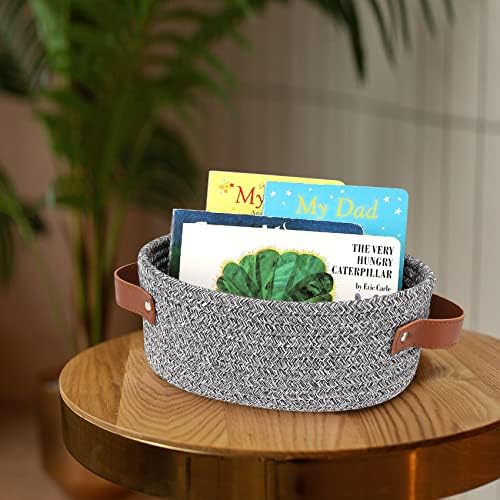 ABenkle Small Woven Basket, Mini Cotton Rope Storage Basket, Tiny Easter Basket, Shelf Basket, Oval Decorative Toy Dog Cat Basket for Nursery, Empty Gift Basket, 9.4" x 5.9" x 3.9" XS - Image 3