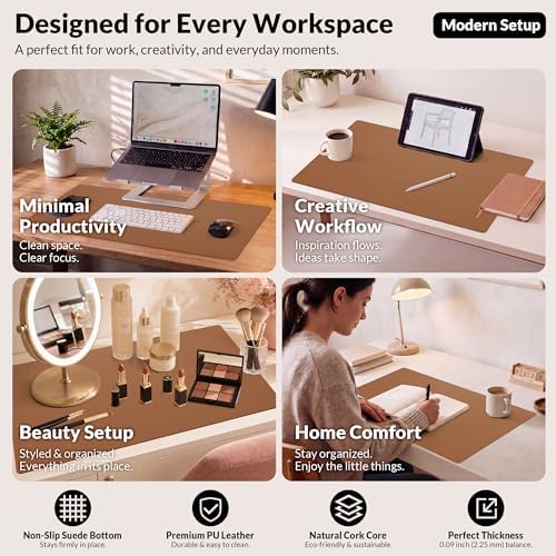 AFIING Leather Desk Mat 35.4" x 17", Brown - Image 5