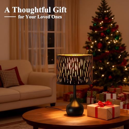 ONEWISH Touch Bedside Lamp for Bedroom, 3-Way Dimmable Table Lamps for Nightstand, Black Cutout Shade with Gold Lining Desk Lamp for Living Room, End Tables, LED Bulb Included - Image 4