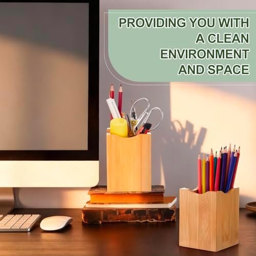 Henoyso 2 Pcs Bamboo Wood Pen Holder Wavy, Square Desktop Organizer - Image 5
