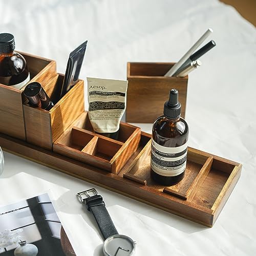 Wood Vanity Tray Set, 6-Piece Countertop Organizer for Small Items - Image 5