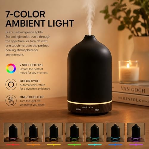 Ceramic 200ml Essential Oil Diffuser Timer 7 Soft Mood LED Lights - Image 4