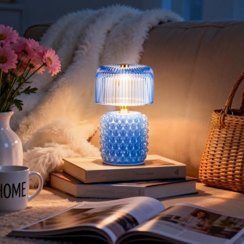 Small Battery Operated Lamp with Timer, Pearl, Blue - Image 6
