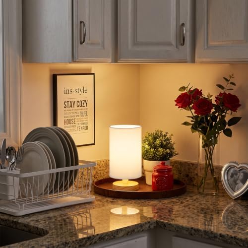 Fenmzee 8.5" Small Table Lamp for Bedroom - White Shade & Wood Base - Image 5