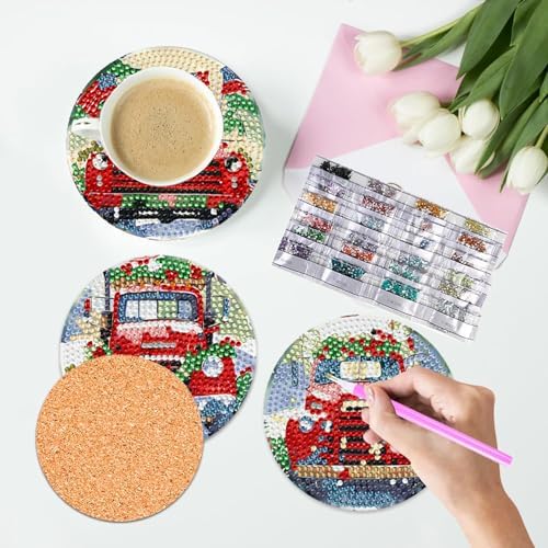 Leatrice 6 Pcs Christmas Truck Diamond Art Coasters Kits for Adults 4 in - Image 5