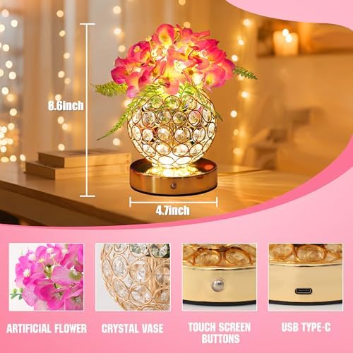 Purple Artificial Hydrangea Flower Lamp, 3 Color Dimmable Touch Control Night Light, Christmas Birthday Gifts for Women, Artificial Hydrangea Flower Table Lamp Decor Bedroom Bar Coffee Shop Wedding - Image 4