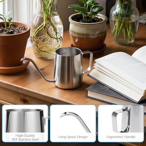 350ml Small Watering Can for Indoor Plants, 12oz Mini Plant Watering Pot with Long Spout and Handle, Silver Tiny Stainless Steel Watering-Can for Outdoor Indoor Plants Flower Garden - Image 5
