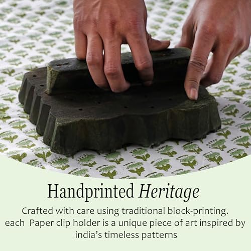 CPC Emerald Green Block Print Cotton Desk Organizer Sticky Note Holder - Image 3
