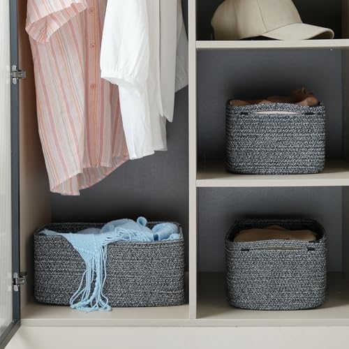 3 Pack Storage Baskets for Organizing, 13.7×9.5×6.3", Mixed Black - Image 2