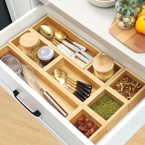 MapleGrace Bamboo Drawer Organizer Set, 9 PCS Wood Storage Organizers - Image 6
