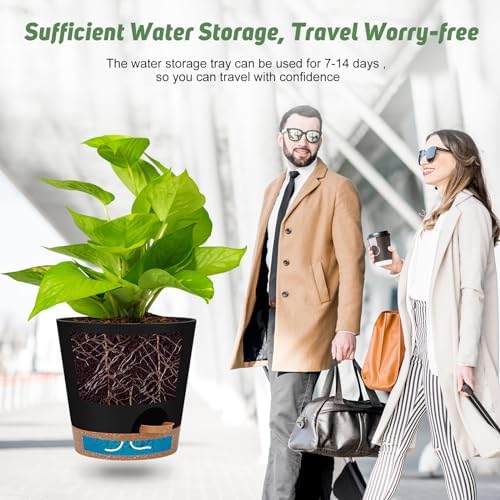 YNNICO Indoor Self Watering Planters with Drainage Holes and Saucers, 8, 7, 6.5, 6, 5.5, 5 Inches, Black, 6 Pots - Image 6