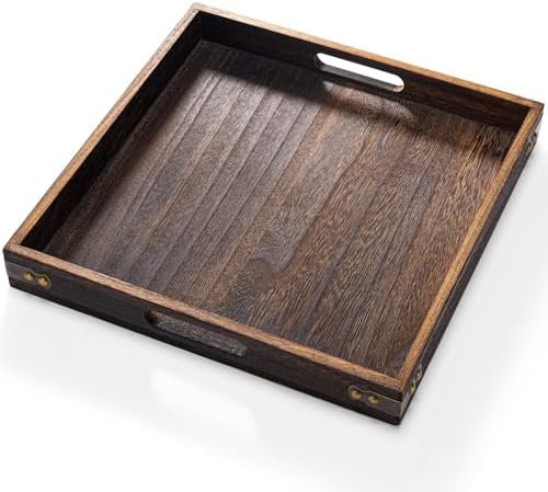 Serving Tray with Handles,Wood Decorative Tray,Square Large Serving Platter by Hanber