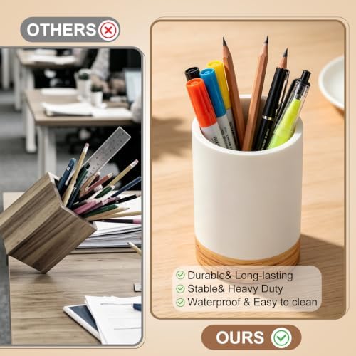 Set of 4 Modern Aesthetic Desk Accessories Organizer Set Minimalist Neutral Home Office Decor Desk Supplies for Men-Pen, Business Card Holder, Sticky Note, Paper Clip Holder(White) - Image 6