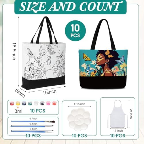 Locmeo 10 Set Paint and Sip Canvas Bags Pre Drawn Kit,Afro Queen - Image 2