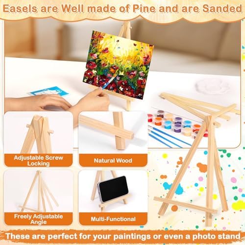 24 PCS Acrylic Paint Set, 2Pack Art Canvas with Easel Stand, 12 Acrylic Paints, 14 Brushes, Palettes, Aprons -Beginner Painting Kit, Mini Painting Canvas with Easel Set, Painting Kits for Adults Party - Image 4