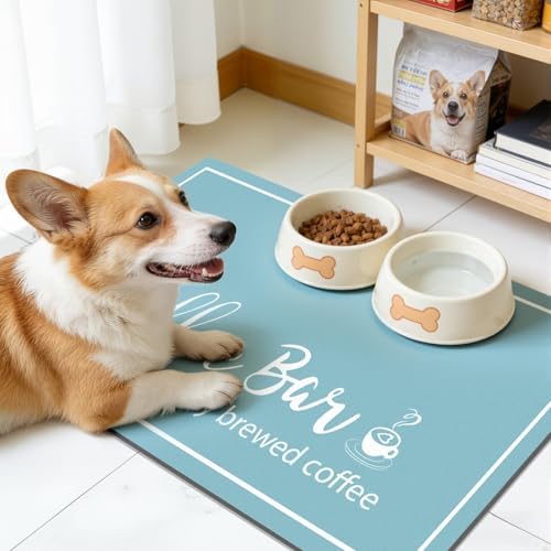Findosom Dish Drying Mat, 17"x 32" Super Absorbent & Hide Stain Coffee Mat, Cuttable Drying Mat for Kitchen Counter, Coffee Bar Accessories, Under Dish Rack, Coffee Maker, Espresso Machine, Blue - Image 3