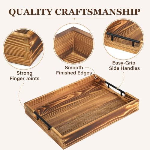 LotFancy Wood Serving Tray with Metal Handles, 17x13 Inch Tray for Ottoman - Image 2