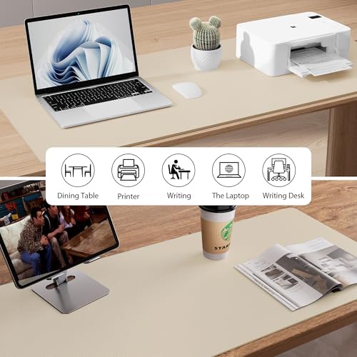 Aothia Leather Desk Pad Protector, Office Desk Mat, Large Mouse Pad, Non-Slip PU Leather Desk Blotter, Laptop Desk Pad, Waterproof Desk Writing Pad for Office and Home (48"x17", Beige) - Image 5