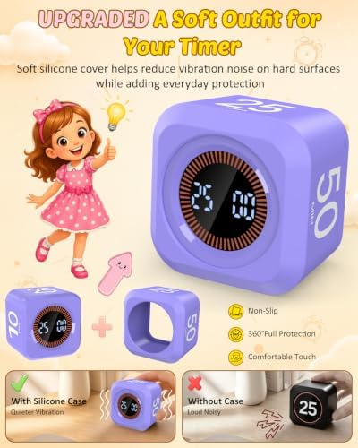 Pomodoro Timer Cube with Silicone Case 5/10/25/50 min, Vibrate&Sound Alarm - Image 2