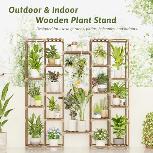 GENTINGBRO Plant Stand Indoor Tall Hanging Plant Shelf 16 Tiers Large Outdoor Plant Rack for Multiple Plants Wood Plant Holder for Living Room Garden Balcony - Image 5