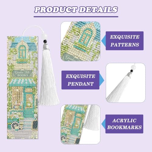 8 Pack Diamond Painting Bookmark of Bookshore Theme with Tassel - Image 4