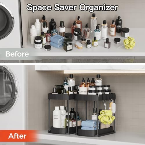 2 Packs Under Sink Pull-Out Storage Organizers, 14.8 Inches, Black - Image 5