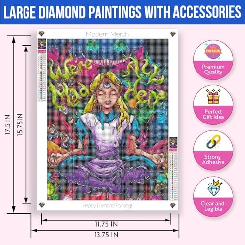 Alice in Wonderland Diamond Art Kit for Adults 'We're All Mad Here' 12x16 - Image 4