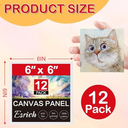 ESRICH Small Canvases for Painting 6x6 inch, 12 Pack Canvas Boards Cotton Painting Canvas Primed Acid Free Mini Blank Canvas Panels for Oil Paint,Watercolor,Acrylic Paint,Gouache&Tempera., White - Image 2