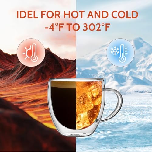 Sweese Clear Coffee Mugs - 8 oz Double Wall Glass Coffee Mugs Set of 4, Perfect for Espresso, Latte, Cappuccino - Image 3