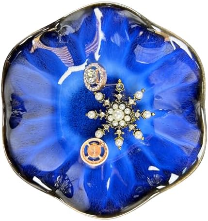Jewelry Dish Tray - Ceramic Trinket Tray for Rings, Keys, Earrings | Decorative Key Bowl for Women, Gift for Friends, Sisters, Daughter, Mother, Lotus leaf shap, Jewelry Trays (Deep Blue) by WenfuChoiziic