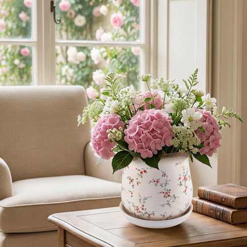 Ceramic-Planters-for-Indoor-Plants with Saucer, 6 inch Vintage Ice Crackle Glaze Plant Pots with Drainage Holes, Decorative Flower Pots for Outdoor Garden Home Decor, Tuscan Pot for Plant - Image 3
