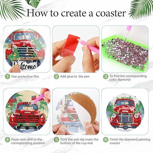 Leatrice 6 Pcs Christmas Truck Diamond Art Coasters Kits for Adults 4 in - Image 3
