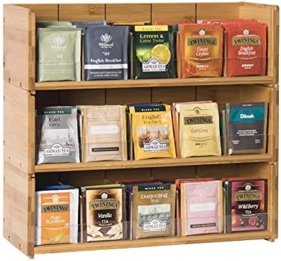 X-cosrack Bamboo Tea Bag Organizer Storage Box, 3 Tier Stackable Tea Bag Box Natural Wood, Wall Mount Tea Chests with Acrylic for tea bags Office Kitchen Cabinet Pantry by X-cosrack