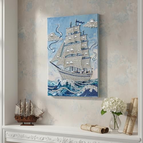 LQCrafK DIY Pearl Art Painting Handcraft Kit for Adults Beginners, Creative Design, Healing Stress-Relieving Home Wall Decoration, with Framed Painting and Tools-Sailboat-1 - Image 2