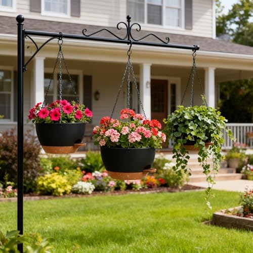 UOUZ Set of 3-10 Inch Self Watering Hanging Planters for Indoor Outdoor，Hanging Plant Pots with Drainage & Removable Tray, Hanging Pots Holder for Ivy, Pothos, Ferns, Balcony & Patio, Black with Brown - Image 2